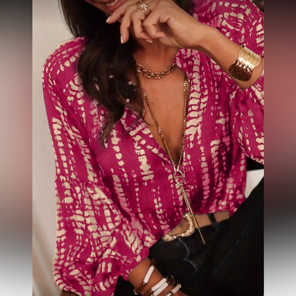 Chic Pink and White Women's Top